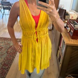 Yellow Sleeveless Tie-Front cover up
